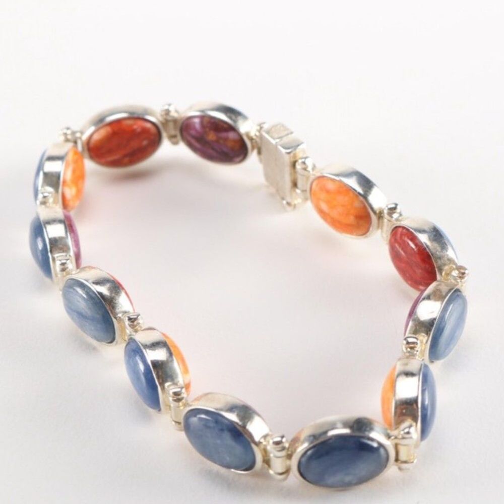 Jay King DTR Sterling Silver Reversible Spiny Oyster & Kyanite Link Bracelet